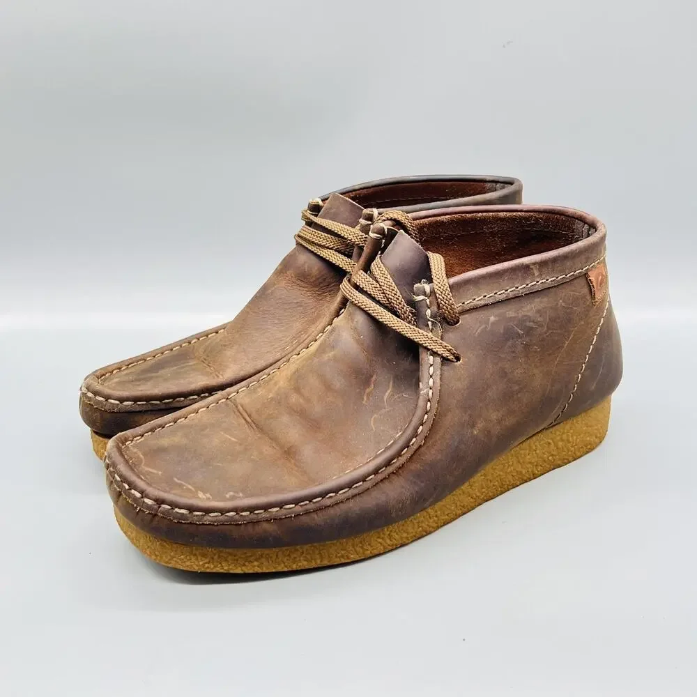 Clarks Boots Mens 8 Brown Leather Wallabee Chukka Moccasin Casual Comfort Shoes